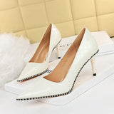 Breakj Retro Sexy High Heels Women's Shoes Ultra High Heel Shallow Mouth Pointed Metal Chain Rivet Single