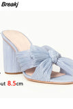 New 2023 Summer Woman Mules Shoes Sandals Super High Heel With Butterfly-knot Sweet Lady Office Shoes Plus Size
