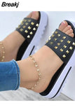 Size Women rivet Slippers Shoes Summer 2023 Comfort Platform Casual Slip Sport Beach Sandalias Chaussure