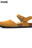 New Summer Women Gladiator Cork Sandals Fashion Casual Buckle Strap Closed Toe PU Leather Sandal Shoe Flat
