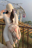 Knitted Sweater Dress Long Sleeve Y2k Mini Dress Party Casual 2023 Autumn Pure Color One Piece Dress Korean Fashion
