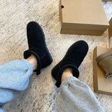 2023 New Winter Snow Boots Women's Leather Short Boots Flat Plush Cotton Shoes Fur Ankle Boot Female Booties Woman