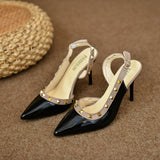 Breakj Fashion Sexy High-Heeled Sandals Shallow Tip Rivet Temperament Sandals French Design