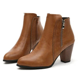 Return Women Ankle Boots Fashion PU leather Boots High heel 8cm Ladies shoes Side Zipper Short Boots for Women Shoes Drop