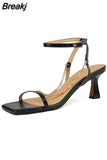 Women's Shoes 2023 Brand Square Toe Gladiator Sandalias Summer Chain Gold High Heels Women's Sandals Fashion Party female