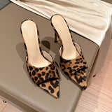 Breakj Outside Wearing Casual Leopard-Print Fashion Cool Slippers Women 2025 Summer Slim Heel High-Heeled