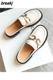 Leather Women's Summer Closed Toe Slippers Outer Wear Ladies Fashion Slip on Mules Shoes Low Heel Platform Beach