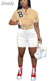 Camouflage Women Two Piece Sets Letter Print Short Sleeve Pockets Baseball Top Shorts Casual Summer Fashion