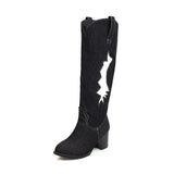 Round Toe Chunky Heel Denim Mid-Calf Long Boots Womens Heeled Jeans Slouchy Boots Girls Spring Autumn Shoes 2020 New