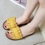 Breakj Spring And Summer New Cool Slippers Women's Version Of The Fashion Wood Ear Lace Slippers Flat With A Word
