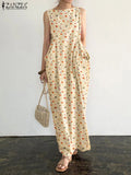 Oversized Casual ZANZEA Loose Vestido Maxi Long Robe Femme 2022 Summer Sleeveless Beach Sundress Bohemian Printed Women