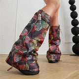 Metal Women's Platform Boots Trend 2024 Zipper Large Size Women's Mid Calf Boots Punk Style Wedges Boots Female Women