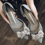 Women Shoes Butterfly-knot Pumps Summer Drill Ladies Pointed Toe Shallow Jelly Shoes Low Heel Office Female