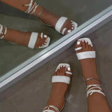 5 Colours Woman Rope Sandals Lace Up Around Ankle Strap Flats Laces Square Toe Ladies Shoes New Arrival Zapatillas Casa Mujer