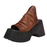Summer New Fashion Leather Thick Sole Ultra High Heel Women's Slippers Versatile Comfortable Fashion Shoes for