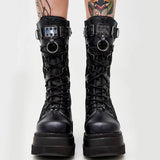 Design Gothic Style Platform Mid-Calf Boots Big Size 43 2023 New Winter INS Hot Sale Comfy Woman Shoes Motorcycle