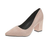 Breakj High-Heeled Velvet Single Shoes Women's Coarse Heel And Light-Mouthed Pointed Fashion Shoes Ladies