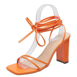 Breakj Summer Large Women's Shoes Sexy Square Head Tie With Fine Heel High Heels Cross-Tied