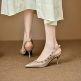 Breakj Fashion Sexy High-Heeled Sandals Shallow Tip Rivet Temperament Sandals French Design