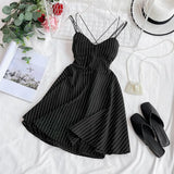 2020 New Women Sexy V-neck Backless Spaghetti Strap Dress Summer Striped Slim A-line Ladies Sandy Beach