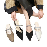 Breakj 2024 New Korean Version Of Cloth Baotou Half Drag Diamond Thick Heel Slippers Lazy Slippers Women's