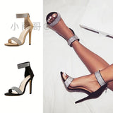 Breakj High Heel Sandals Women 2023 Summer Fine Heel Fashion Shoes Round Head Zipper Roman