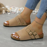 Breakj Large Imitation Cork Bottom Belt Buckle A Word Slippers Women Wear Hollow Thick Bottom Beach Cool