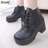 Women Boots 2019 New Fashion Black&White Punk Rock Lace Up Platform Heels Ankle Boots thick heel platform shoes