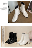Dropshipping Autumn Women Fashion Square High Heels Zapatos De Mujer White Patent Leather Shoes Ankle Boots Black Woman