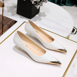 Breakj Retro Banquet Women's Shoes Show Thin Heel Middle Heel Shallow Metal Pointed Iron Head Snake Grain Single