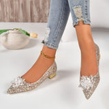 Spring and Autumn New Fashion Outwear Sequin Face Pointed Women's Large Shallow Mouth Single Shoes High Heels