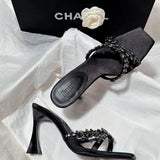 High Heels 2025 New Crystal Chain Side Toe Horseshoes And Cool Drag Women's