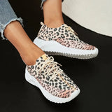 2023 New Leopard Print Women Sport Sneaker Plus Size Knitted Platform Tennis Female Thick Sole Walking Shoes Ladies
