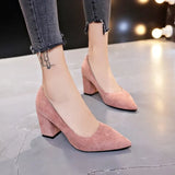 Breakj High-Heeled Velvet Single Shoes Women's Coarse Heel And Light-Mouthed Pointed Fashion Shoes Ladies