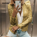 Autumn Shiny puff Long Sleeve Cardigan Coat Lady fashion Glitter Sequined Jacket coat Elegant Female clubwear