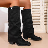 Breakj Pointed High-Heeled Trouser Boots 2025 Autumn Folds Coarse And Sleeve High-Heeled Fashion Boots