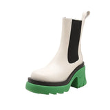 Trend High Heel Women BV Chelsea Boots Mixed-Color Slip-on Ladies Punk Ankle Boots Leisure PU Women Platform