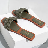 Weave Slippers Flat Sandals Open Toes Square Soft Green Foot Pad Leisure Large Size 37-42 Flip Flops Office Women