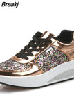 Fashion Sequin Casual Shoes for Women Breathble Lace-Up Sneakers Women Vulcanized Shoes Luxury Women Swing Platform