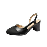 Woman Shoes Beige Heeled Sandals Round Toe Shallow Mouth Original Black Comfort Girls Closed Low Basic PU Neutral Back