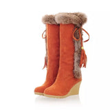 Breakj Autumn And Winter New Frosted Large-Size Slope And Long Boots Fur In One High Barrel Warm Boots Fur Snow Boots