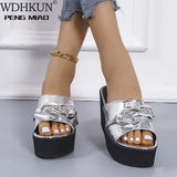 Sale Top Cowhide Platform Summer Shoes Women Sandals Slippers 2021 Fish Head Wedges Sandals High Heels Shoes Summer