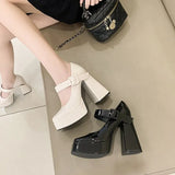 Not Tired Heel Women Coarse Heel French Mary Jane Small Leather Shoes Waterproof Table Heel Patent Leather Single
