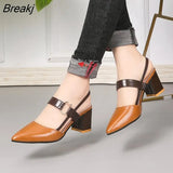 2022 Sandals Women's Pointy Chunky High Heel 6CM Casual Shoes PU Buckle Strap White Zapatos De Mujer Tendencia Plus