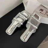 Slippers Women Square Toe Sandals Beach Walking Shoes Summer Open Toe Slides 2024 Slingback Flip Flops Zapatillas De