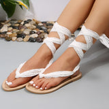 Outdoor Holiday Beach Women Shoes Boho Style Flats Sandals Women Cross Strap Sexy Sandalias Lace Flip Flops Size