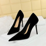 Breakj Fashion Simple Add Thick Suede Banquet High Heels Women Shoes Thin Heel High Heel Shallow Pointed Single