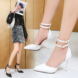 Breakj New Pointed High-Heeled Shoes Fine Heel Fashion Hollow Single Shoe Temperament Belt Buckle Women's Shoes Sandals Large