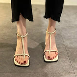 Heel Sandal for Women Med Suit Female Beige Summer Shoes Cross-Shoes High-heeled Medium Black Block Girls 2023 Fashion