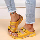 Women Closed Toe Summer Shoes 2023 New Comfort Double Buckle Wedge Ladies Sandals Plus Size Platform Casual Slippers